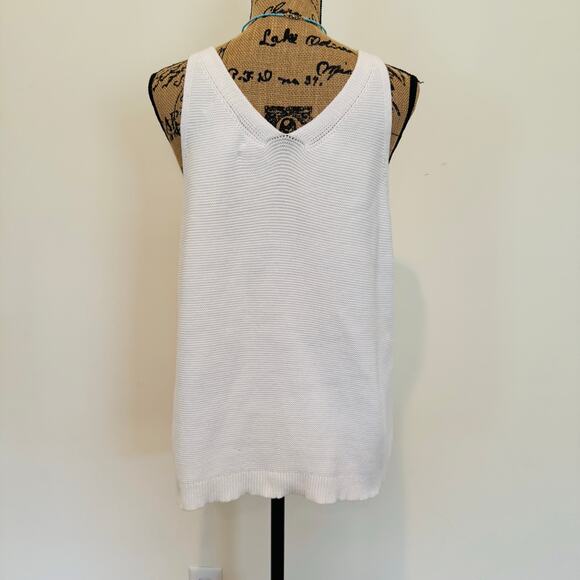Loft Womens White Cotton Knit Sweater Tank V Neck Button Front Top Sz XXL - Picture 6 of 9